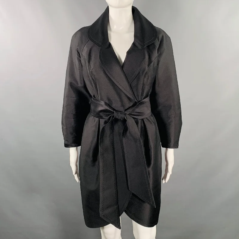 THREAD Size 0 Black Wool Silk Belted Pleated Coat Fleece Down Feather