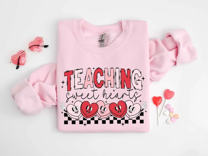 Valentines Day Teacher Sweatshirt, Teaching Sweethearts Teacher Shirts, Teacher Valentines Day Gift,Love Teacher Shirt,Valentines Day Shirt Hoodie with Hood Adjustable Protection