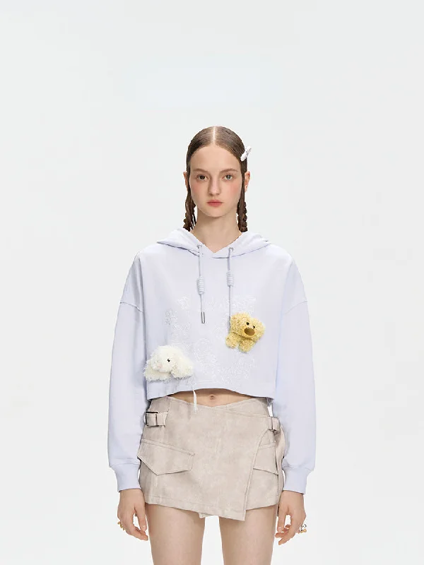 Embroidery Logo Pattern Hoodie Hoodie with Slit Hem Functional Movement