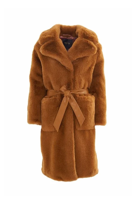 BROWN SPICE THE LILY FUR COAT Pockets Sleeves Lining