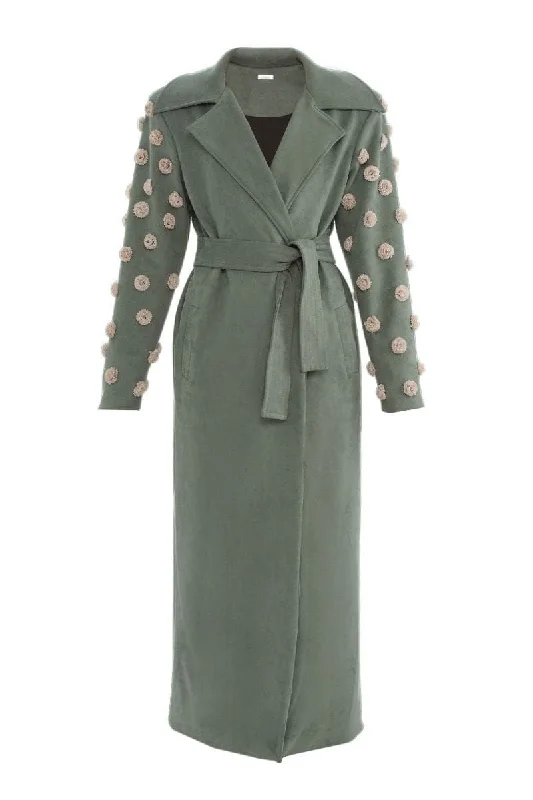GREEN TAILORED FLOWER COAT Knit Woven Fleece