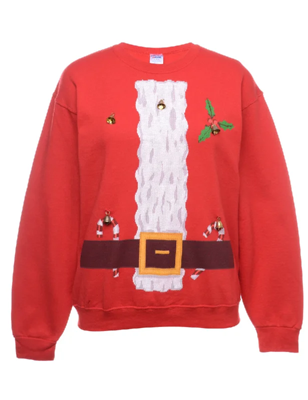 Beyond Retro Reworked Christmas Sweatshirt With Bells - L Hoodie with Toggle Buttons Decorative Unique Beyond Retro Reworked Christmas Sweatshirt With Bells - L Hoodie with Toggle Buttons Decorative Unique