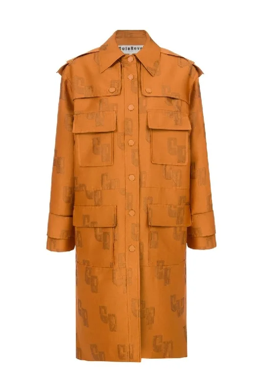 BROWN LOGO TRENCH COAT Parka Down Jacket Wool Coat