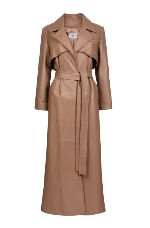 LEONORA TAUPE LEATHER TRENCH COAT Houndstooth Jacket Shearling Jacket Fleece Jacket