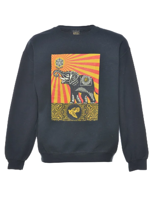 Black Animal Sweatshirt - M Hoodie with Pocket Utility Practical