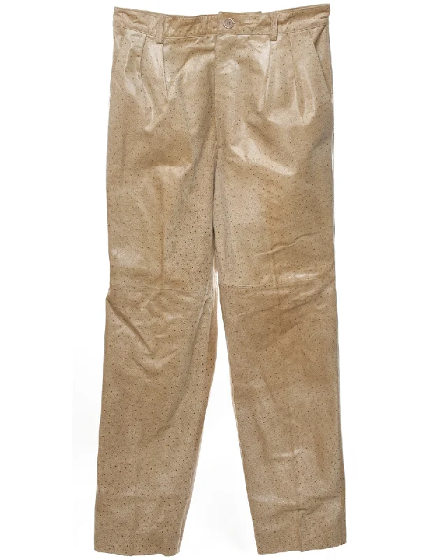 Light Brown Leather Spot Print Trousers - W33 L31 Trousers High Rise Slim Fit