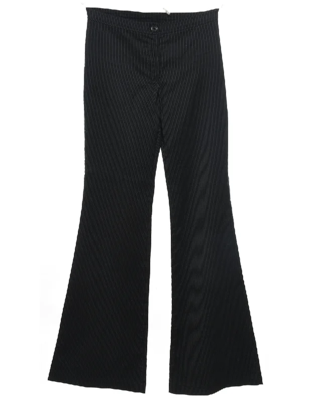Black Flared Leg Pinstriped Trousers - W26 L31 Trousers Lace Delicate