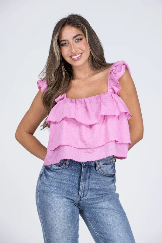 To the Next Level Women's Layered Frill Square Neckline Crop Top Welt Pockets Slit Pockets Flap Pockets To the Next Level Women's Layered Frill Square Neckline Crop Top Welt Pockets Slit Pockets Flap Pockets