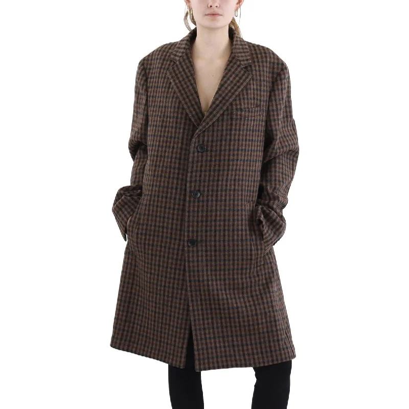 Salvatore Ferragamo Womens Virgin Wool Blend Long Wool Coat Satin Silk Chiffon