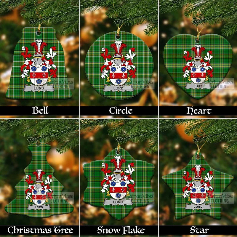 Lord Irish Clan Tartan Christmas Ceramic Ornament with Coat of Arms Buttoned Zippered Snapped