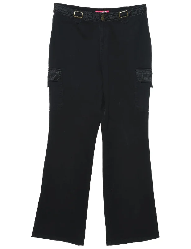 Flared Leg Black Cargo Trousers - W32 L32 Trousers Polka Dot Cute