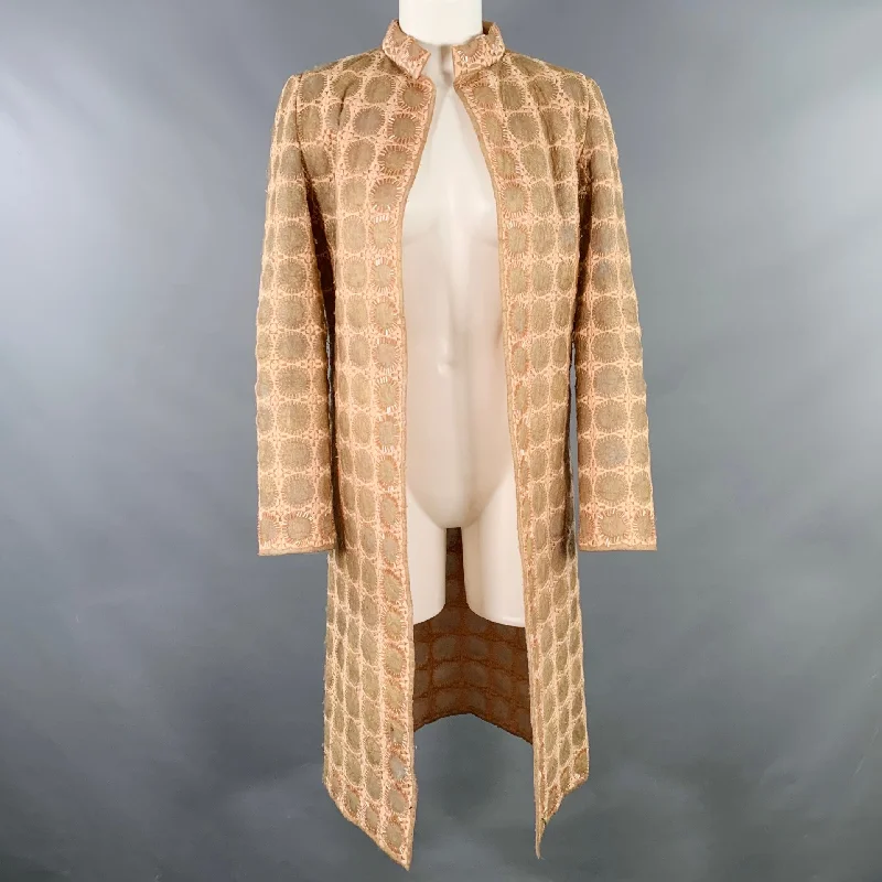 MILA SCHON Size 6 Beige Tan Polyester Circles Beaded Coat Suede Jacket Faux Fur Jacket Puffer Jacket MILA SCHON Size 6 Beige Tan Polyester Circles Beaded Coat Suede Jacket Faux Fur Jacket Puffer Jacket