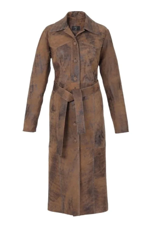 WASHED BROWN ZINNIA LEATHER COAT Blouse Shirt Tunic