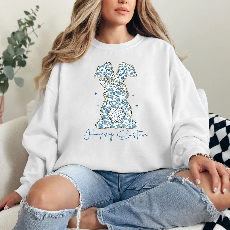 Hazel Blues® | Blue Floral Bunny Graphic Sweatshirt Hoodie with Ribbed Cuffs Snug Fit Comfort Hazel Blues® | Blue Floral Bunny Graphic Sweatshirt Hoodie with Ribbed Cuffs Snug Fit Comfort