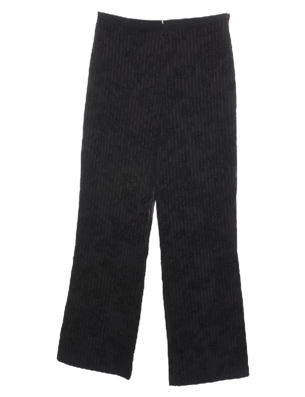 Floral Print Devore Design Black Trousers - W29 L30 Trousers Seasonal Trendy
