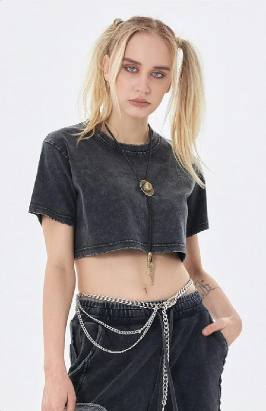 Grunge Washed Crop Top Houndstooth Herringbone Solid
