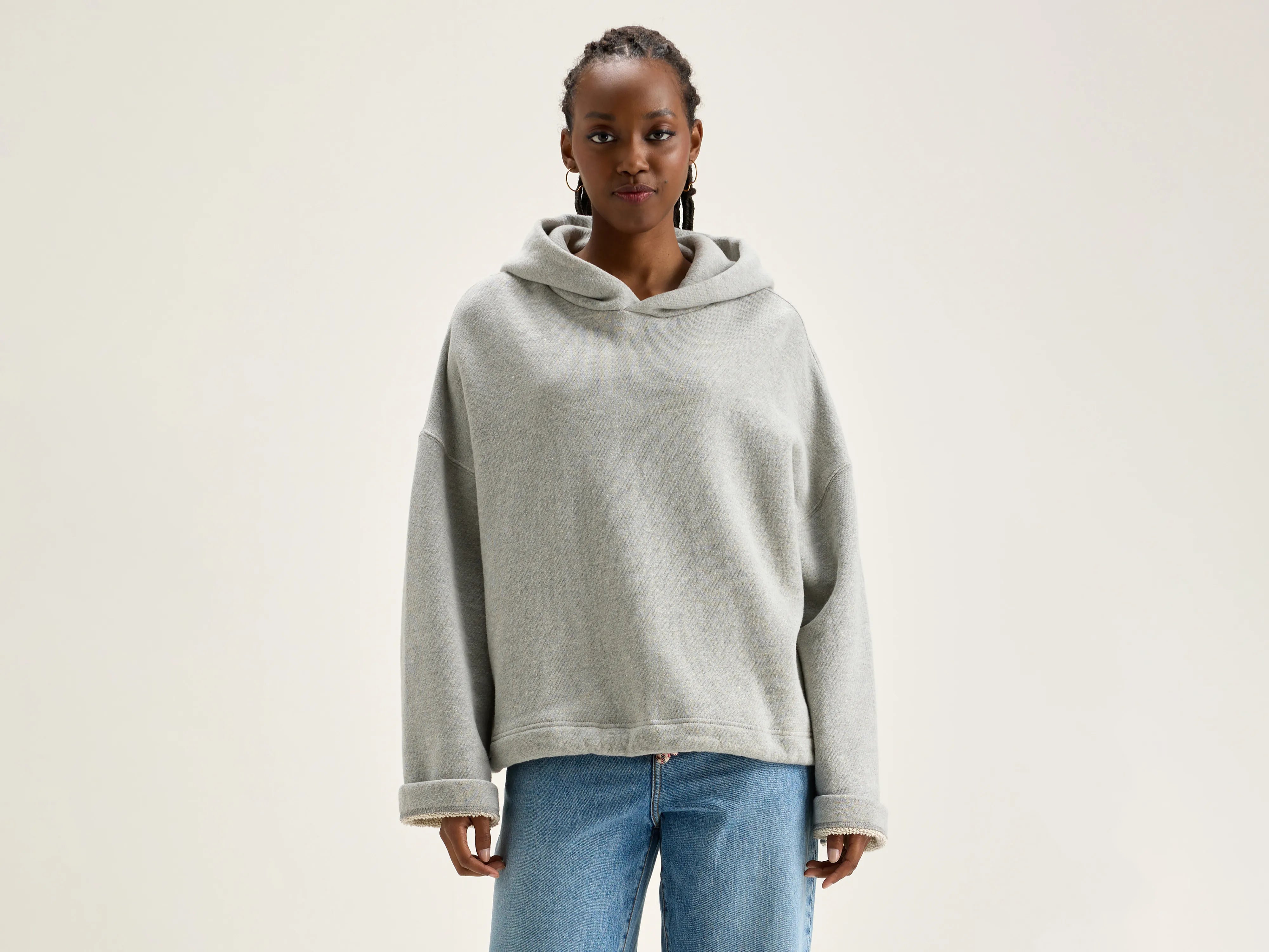 Cate hoodie (242 / W / H. GREY) Hoodie with Button Placket Classic Preppy