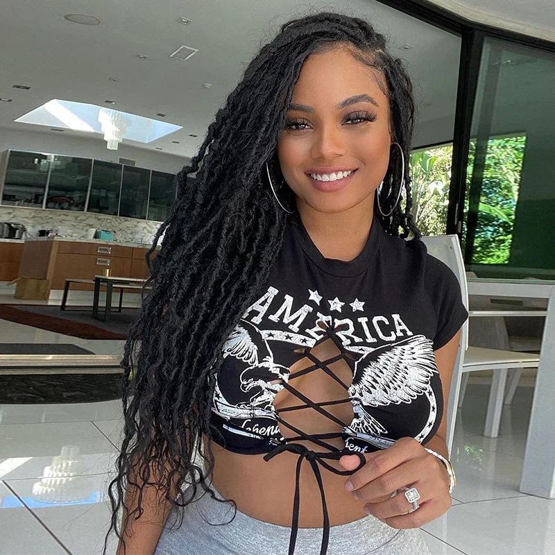 Front Lace-Up Crop Top Casual Formal Business