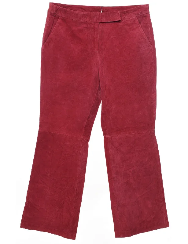 Red Classic Suede Trousers - W32 L28 Trousers Low Rise Relaxed