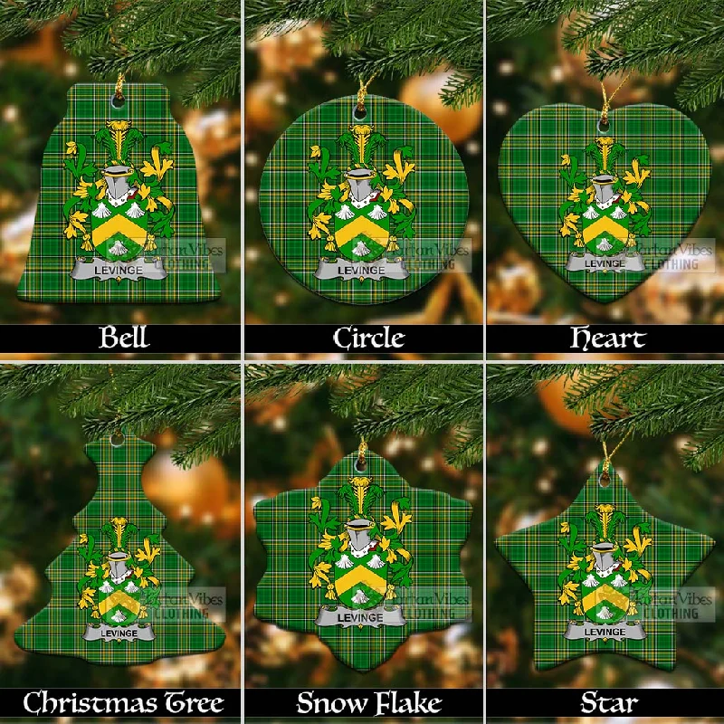 Levinge Irish Clan Tartan Christmas Ceramic Ornament with Coat of Arms Asymmetrical Diagonal princess
