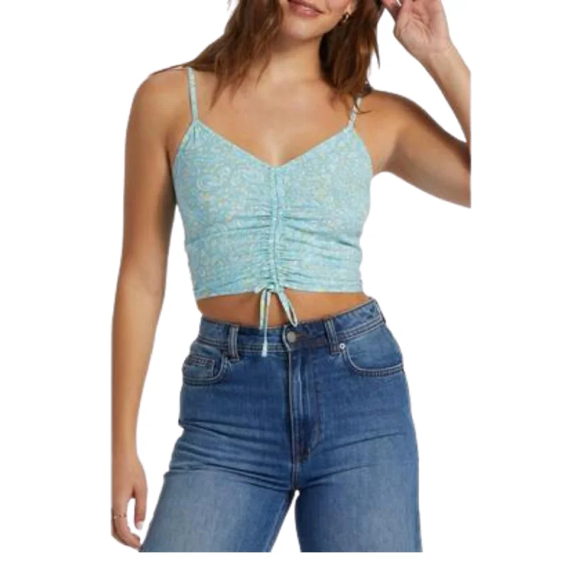 ROXY - Ruched-Front Sleeveless Crop Top Polka Dot Checkered Tartan
