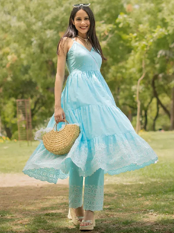 The Kiara Cut Blue Self Design Cotton Anarkali Kurta With Trousers Trousers Print Floral The Kiara Cut Blue Self Design Cotton Anarkali Kurta With Trousers Trousers Print Floral