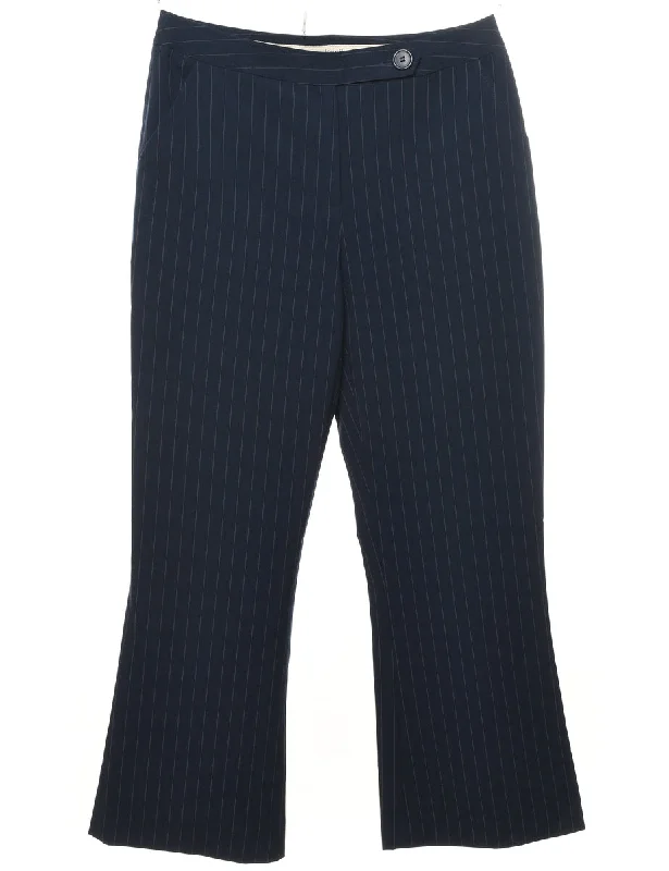 Navy Striped Cropped Trousers - W32 L29 Trousers practical easy-care