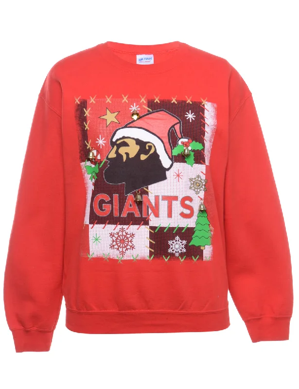 Beyond Retro Reworked Christmas Sweatshirt With Bells - M Hoodie with Front Slit Layering Stylish Beyond Retro Reworked Christmas Sweatshirt With Bells - M Hoodie with Front Slit Layering Stylish