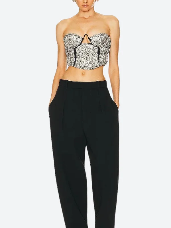 Baddie Rhinestone Bustier Crop Top Boxy Fit Fitted Loose