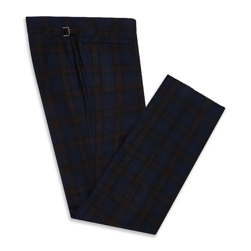 Barney Navy and Red Tartan Check Trouser Trousers Pleated Formal