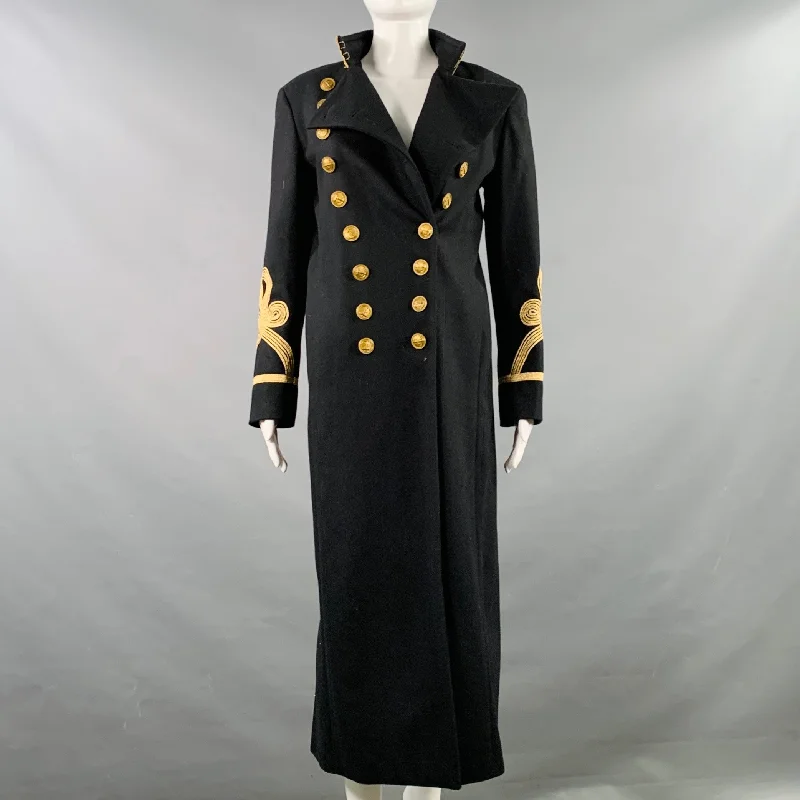 RALPH LAUREN Size M Navy Gold Wool Blend Applique Double Breasted Coat Print Jacquard Embroidered RALPH LAUREN Size M Navy Gold Wool Blend Applique Double Breasted Coat Print Jacquard Embroidered
