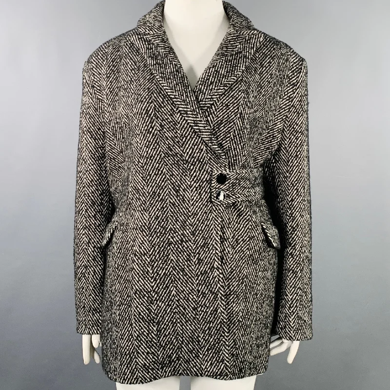 GANNI Size XL Grey Wool Blend Tweed Belted Coat Three-Quarter Sleeve Elbow Sleeve Wrist Sleeve GANNI Size XL Grey Wool Blend Tweed Belted Coat Three-Quarter Sleeve Elbow Sleeve Wrist Sleeve
