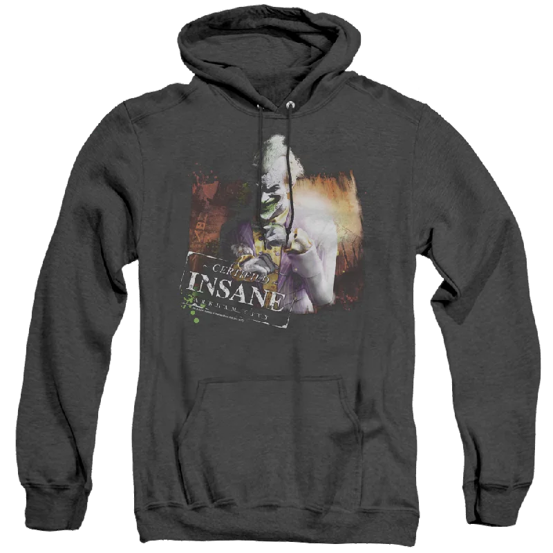 Batman Arkham City Certified Insane - Heather Pullover Hoodie Spaghetti Sleeve Top
