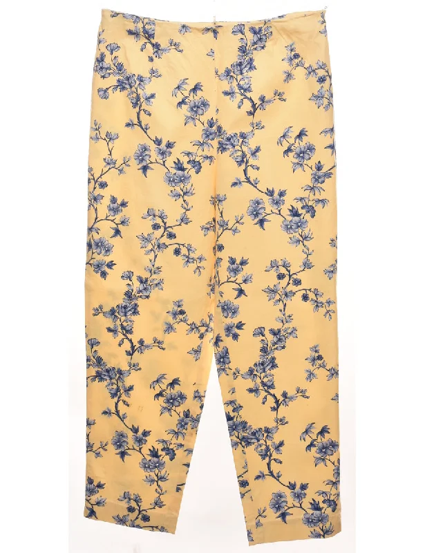 Floral Print Yellow & Purple Trousers - W32 L32 Trousers Ceremony Elegant