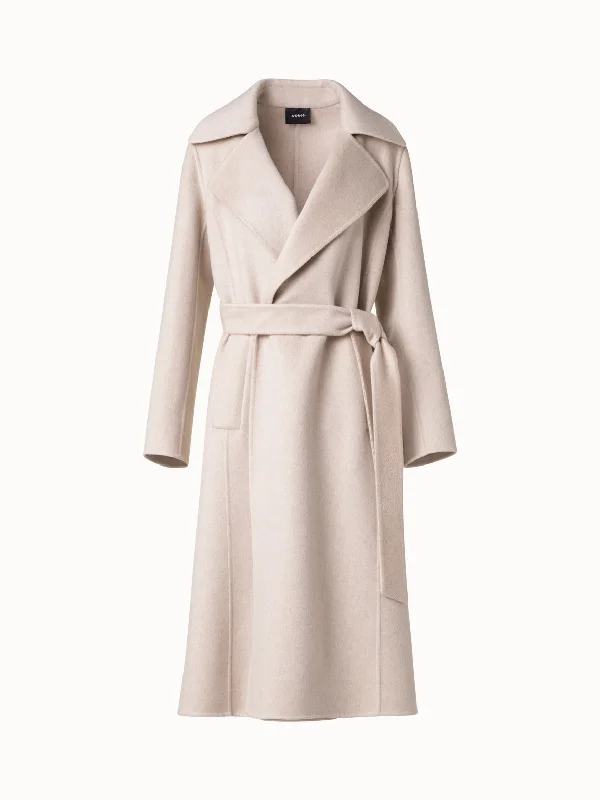 100% Cashmere Wrap Coat in Trench Style Buttoned Zippered Snapped
