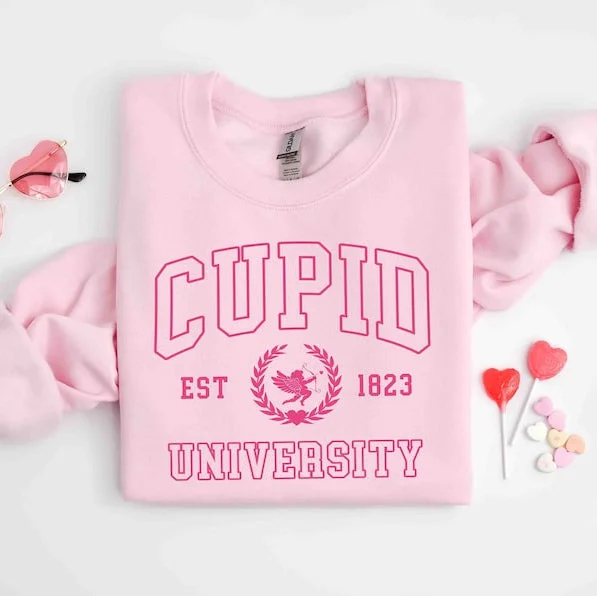 Cupid University Sweatshirt, Cute Valentine's Day Shirt, Funny College Sweatshirt, Love Crewneck Sweatshirt, Cupid Sweater Hoodie Jacket Zipper Layering