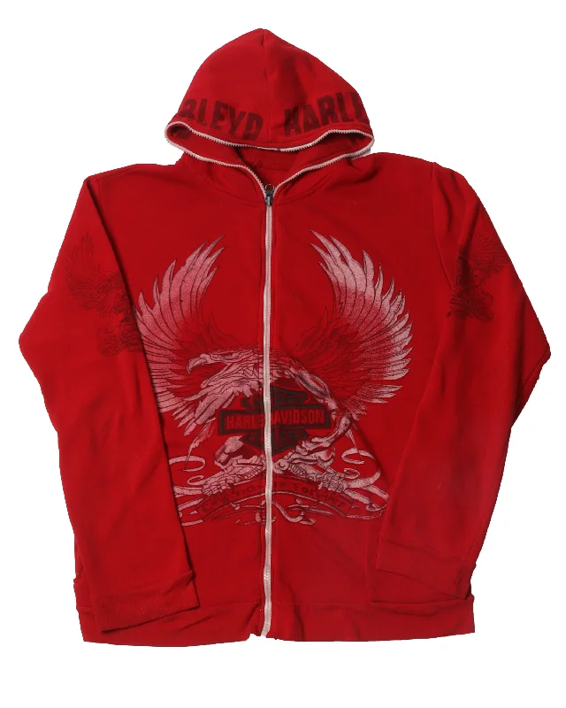 Harley Davidson Full Zip Hoodie Hoodie with Hem Embroidery Detailed Premium