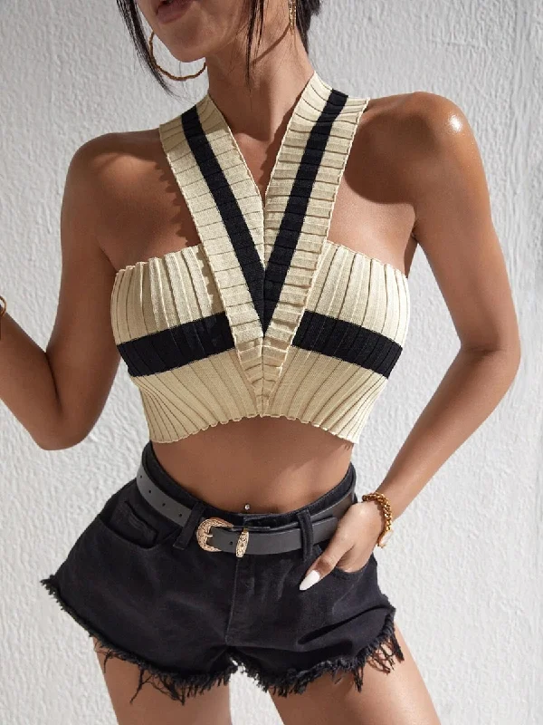 Knitted Halter Crop Top Handmade Hand-knitted Hand-woven