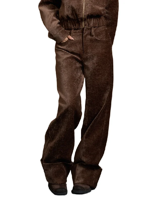 Suede High-waisted Folded Cuff Trousers Trousers Top Rated