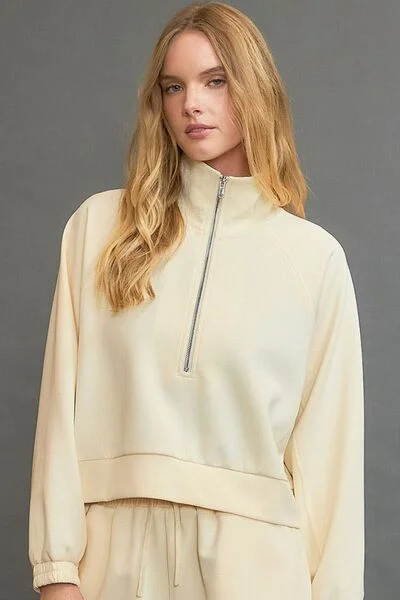 Hazel Blues® | Umgee Half Zip Cropped Sweatshirt Hoodie with Print Artistic Unique