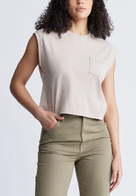 Amandine Women's Cap-Sleeve Crop Top, Tan - KT0149S Hooded Caped Shawl Collar