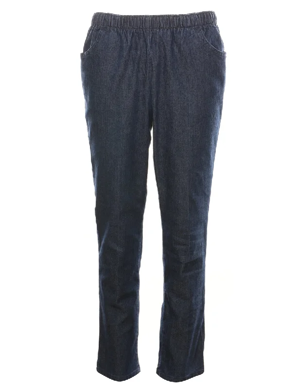 Dark Wash Casual Denim Trousers - W28 L28 Trousers Palazzo Wide Leg