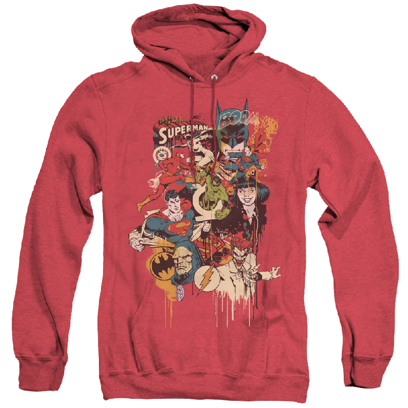 Justice League Dripping Characters - Heather Pullover Hoodie Cap Sleeve Casual