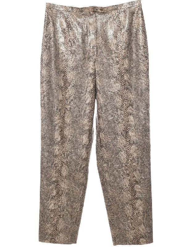 Snakeskin Pattern Brown Tapered Trousers - W32 L31 Trousers Custom Made