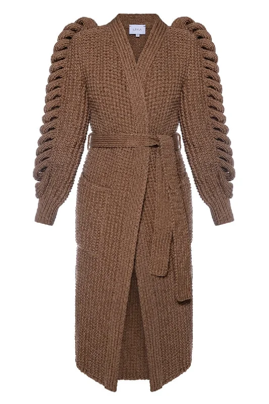 BROWN HAND KNITTED COAT Hooded Jacket Zipper Jacket Button Jacket