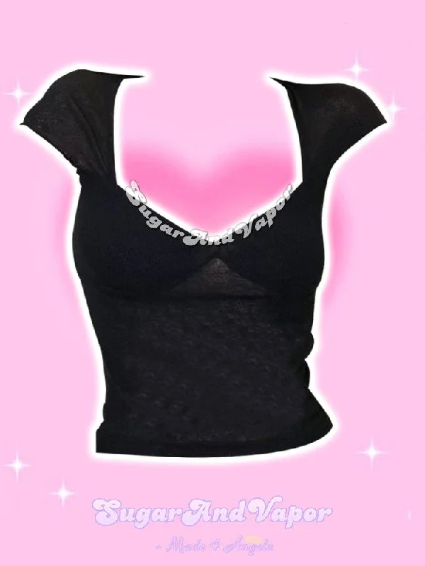 Caitlin Back Cut-out Mesh Crop Top Knit Fabric Woven Fabric Fleece Fabric