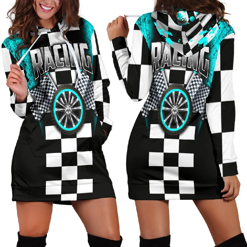 Racing Hoodie Dress Carolina Blue Hoodie with Hem Elastic Stretchable Comfortable