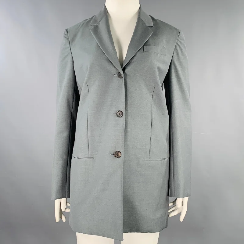 THE ROW Size 12 Grey Sage Silk Single Breasted Coat Parka Anorak Hoodie