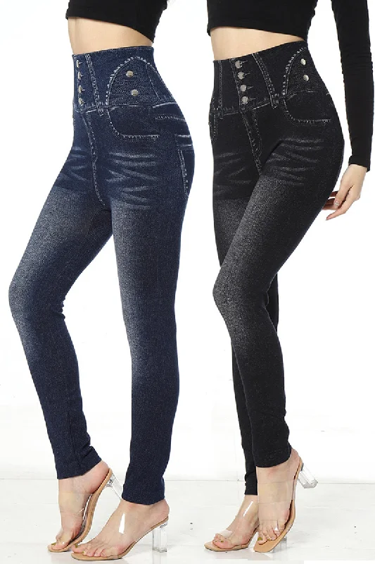 WOMEN'S SLIM LEGGINGS CROPPED PANTS ANKLE-LENGTH COTTON FAUX DENIM POCKET HIGH CUT HIGH ELASTICITY HIGH WAIST FASHION STREETWEAR STREET CAUSAL Elegant Printed Leggings with Pockets