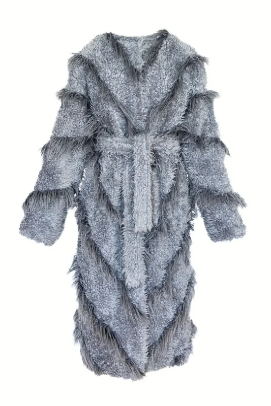 GRAY LLAMA LONG FAUX FUR COAT Stole Shawl Scarf
